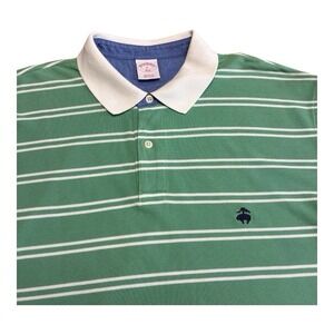 BROOKS BROTHERS 346 Mens XL Original Fit Green‎ Rugby Stripe Short Sleeve Polo